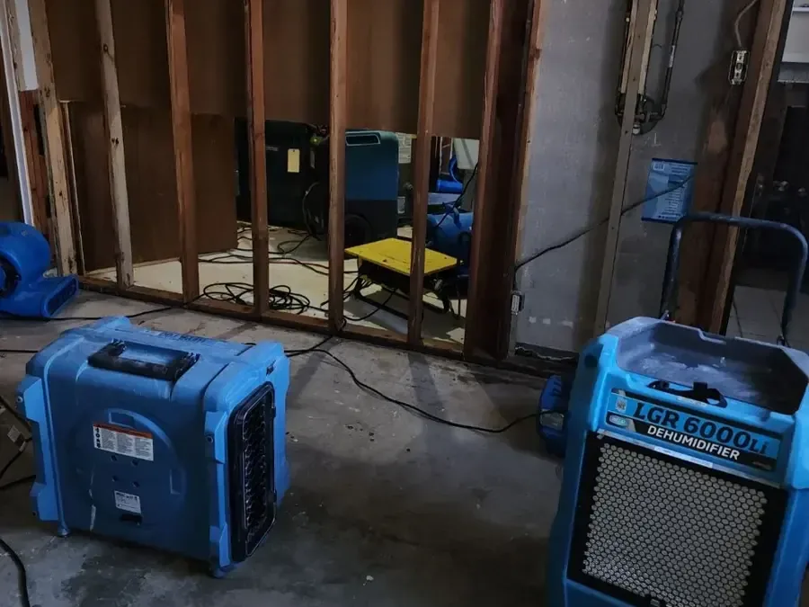 LGR dehumidifiers and air movers drying open wall framing